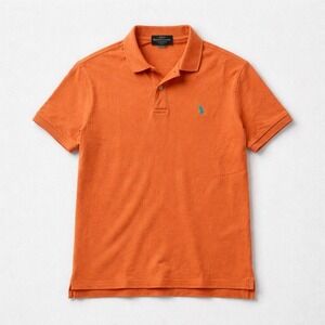 Polo Ralph Lauren Mens Custom Slim Fit Mesh Polo Shirt Orange Turquoise Medium